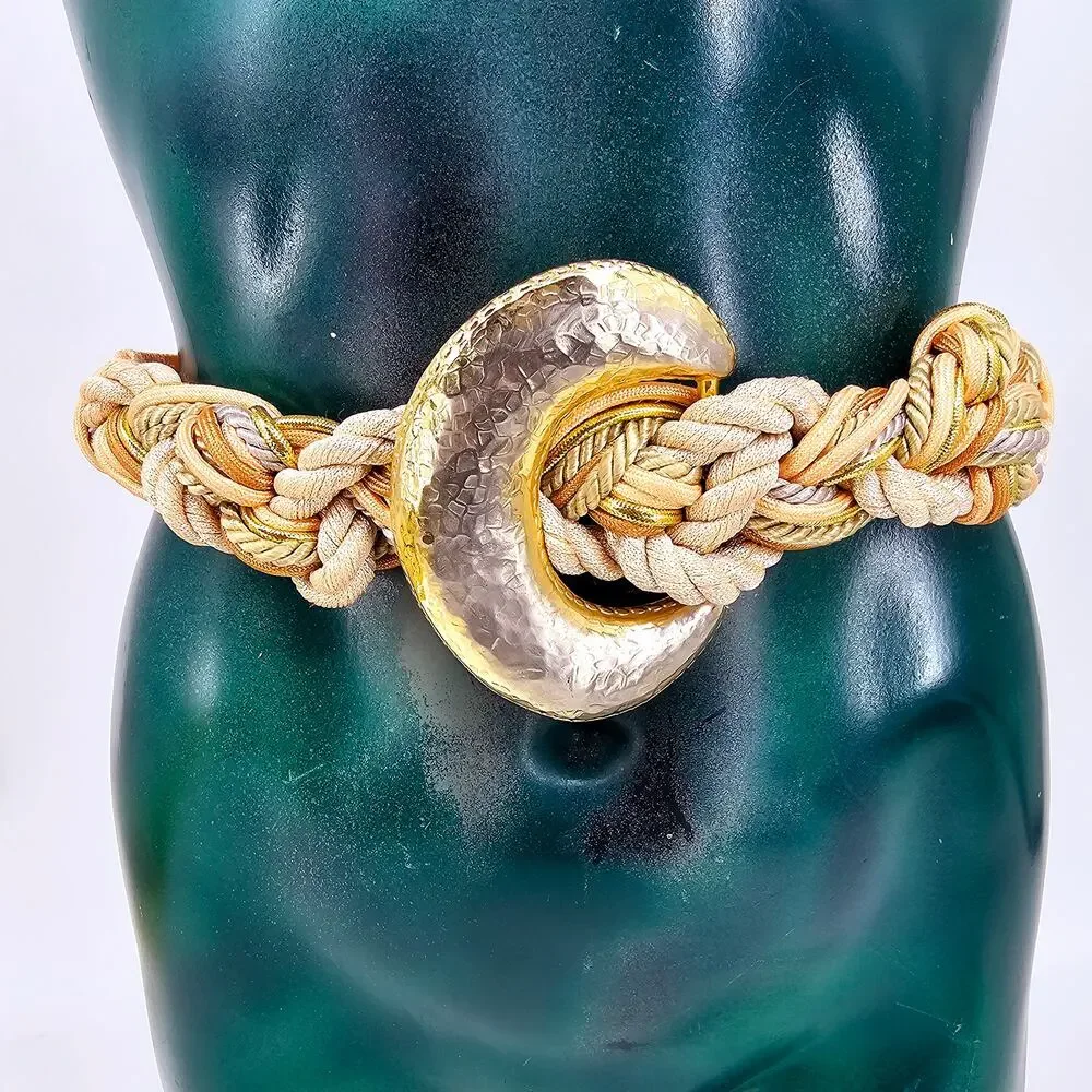 Vintage 70s 80s Braided Raffia Cording High Waisted Boho Cinch Statement Belt OS